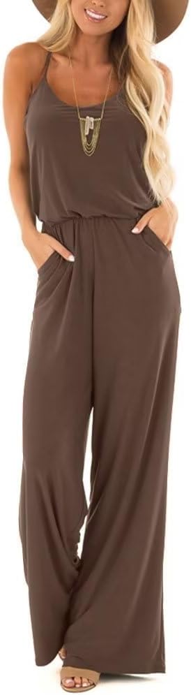 Lacozy Womens Casual Loose Sleeveless Spaghetti Strap Jumpsuit