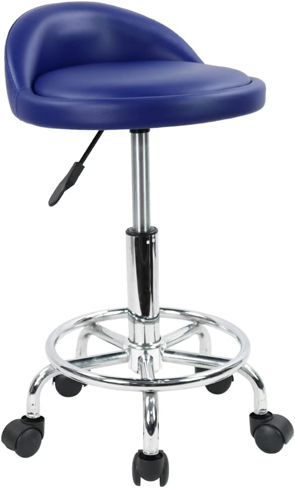 KKTONER PU Leather Round Rolling Stool with Adjustable Height