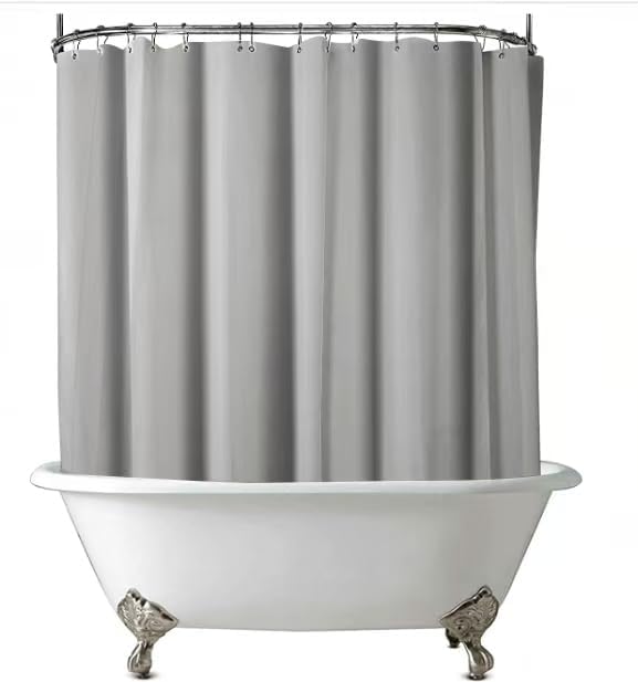 180x60 Inch Grey Shower Liner for Clawfoot Tub with Hooks