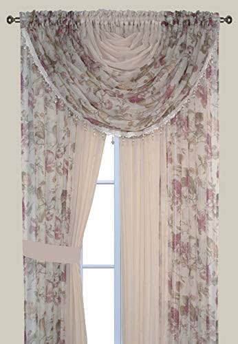 2 Tone Floral Sheer Curtains Set - Light-Filtering, 55x63 ~Living Room, Bedroom