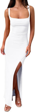 LAGSHIAN Women's Backless Square Neck Long Dress - Elegant Evening