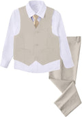Boys 4 Pieces Suits Slim Fit Kids Outfits Vest Pants Sets - Smart tie