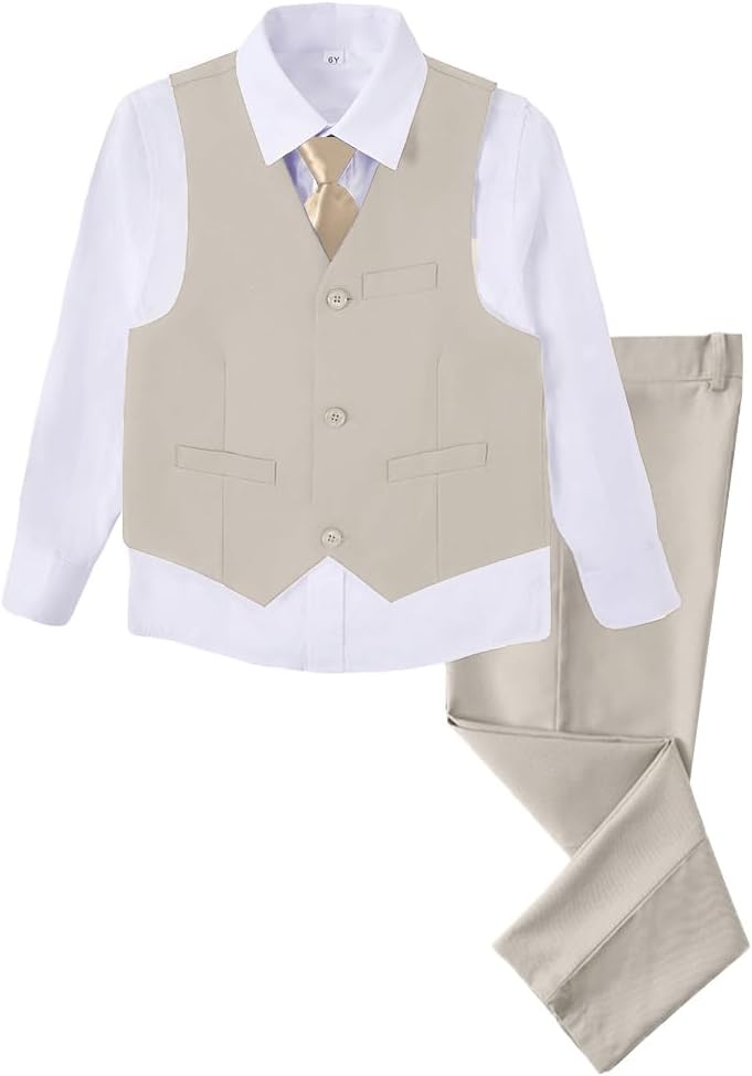 Boys 4 Pieces Suits Slim Fit Kids Outfits for Formal Dresswear