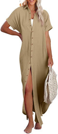 Womens Short Sleeve Button Down Long Kimono Cover Up - Lightweight you