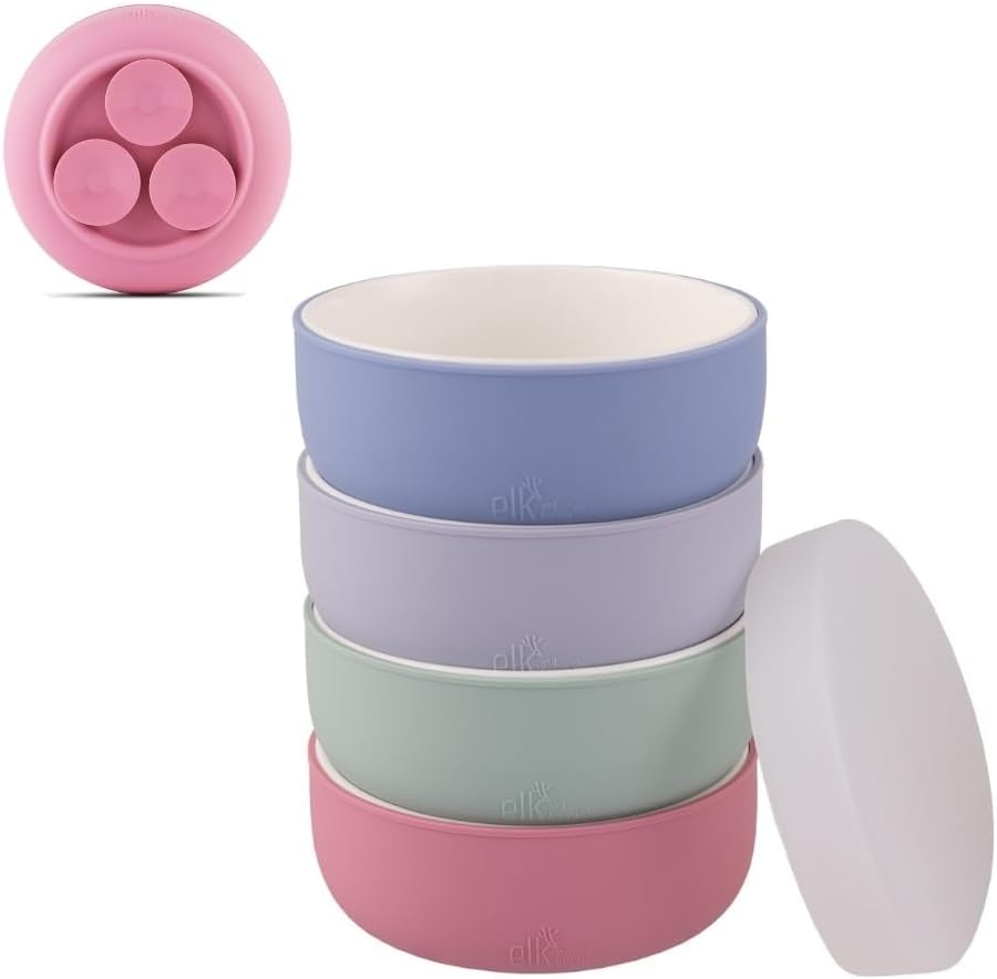 Elk and Friends Kids Porcelain Bowls with Silicone Suction Sleeve