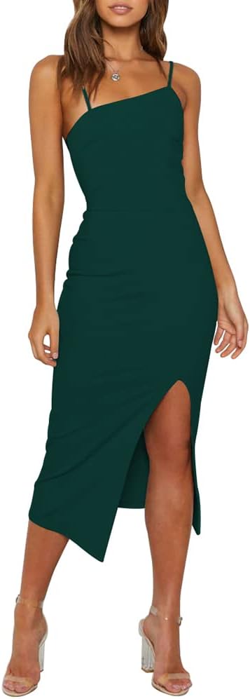 OWIN Women's Adjustable Spaghetti Straps Midi Bodycon Dress