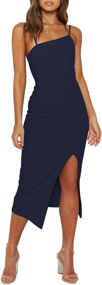 OWIN Women's Adjustable Spaghetti Straps Midi Bodycon Dress