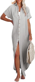 Womens Button Down Long Kimono Cover Up - Lightweight Beach Dress