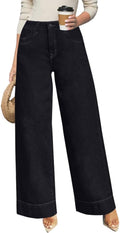 Women's High Waisted Wide Leg Jeans Dark Blue - Stretchy Casual Fit