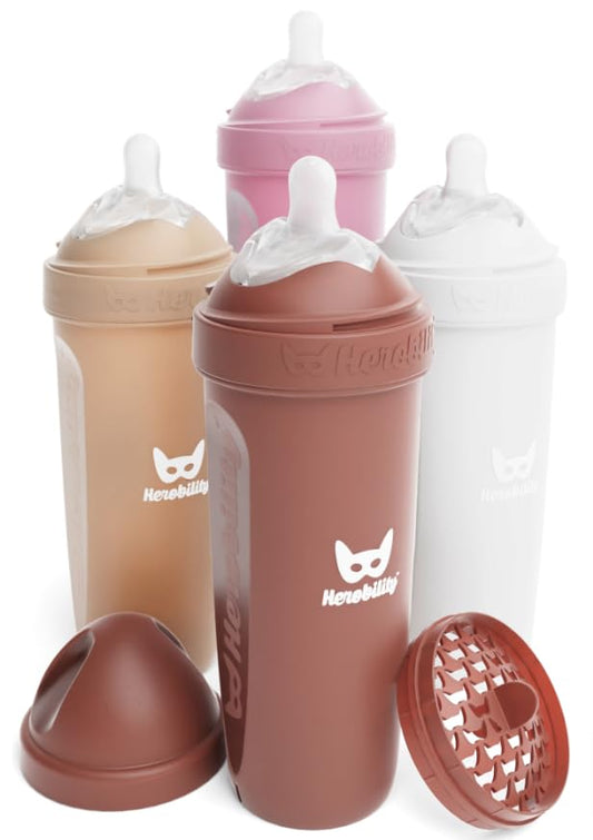 Herobility 12oz Anti-Colic Baby Bottles 4-Pack - Colic Relief!