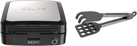 KRUPS Belgian Waffle Maker with Tovolo Easy-Grip Tongs Set
