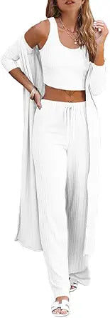 Fessceruna Womens Pajamas Set 3 Piece Loungewear for Fall