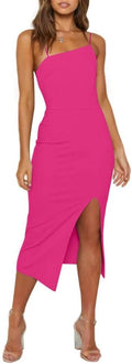 OWIN Women's Spaghetti Strap Split Midi Bodycon Dress (Style VJGN)