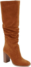 Juliet Holy Womens Knee High Chunky Heel Square Toe Wide Calf Boots on