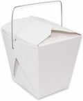 White Chinese Paper Take Out Box with Wire Handle - Stackable 32oz