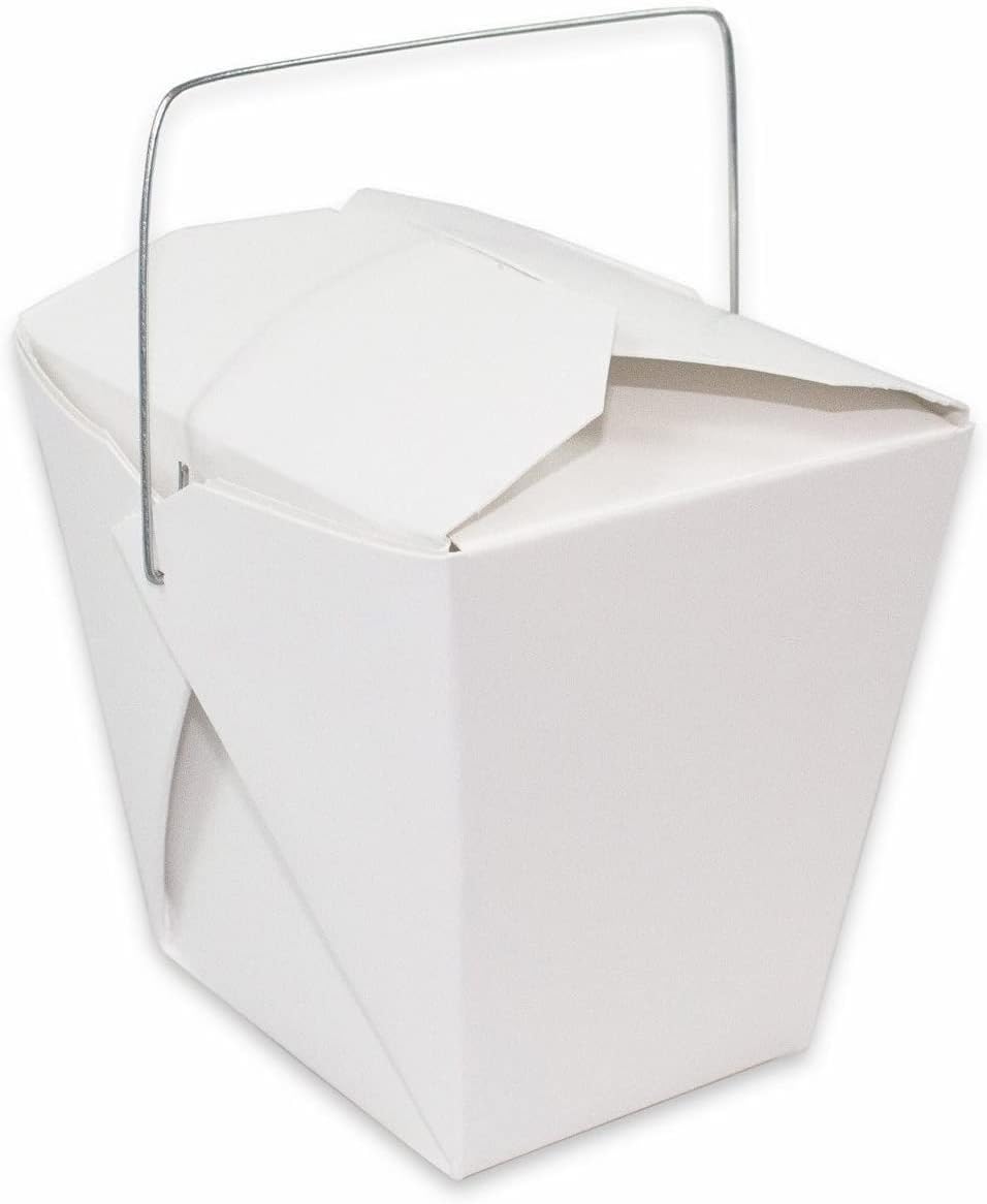 White Chinese Take Out Boxes with Wire Handle for All Uses