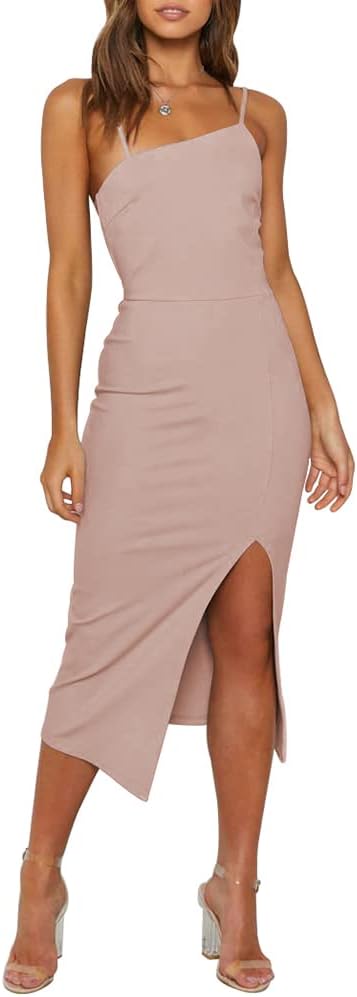OWIN Women's Adjustable Spaghetti Straps Midi Bodycon Dress