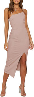 OWIN Women's Spaghetti Straps High Waist Split Midi Dress - Party