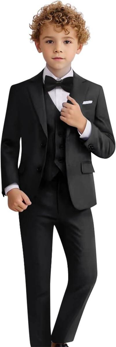 Boys Suit Set Formal Dress Shirt with Bowtie and Vest Pants