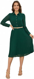Business Casual Shirt Dress for Women Pleated Midi Dress - Work Ready