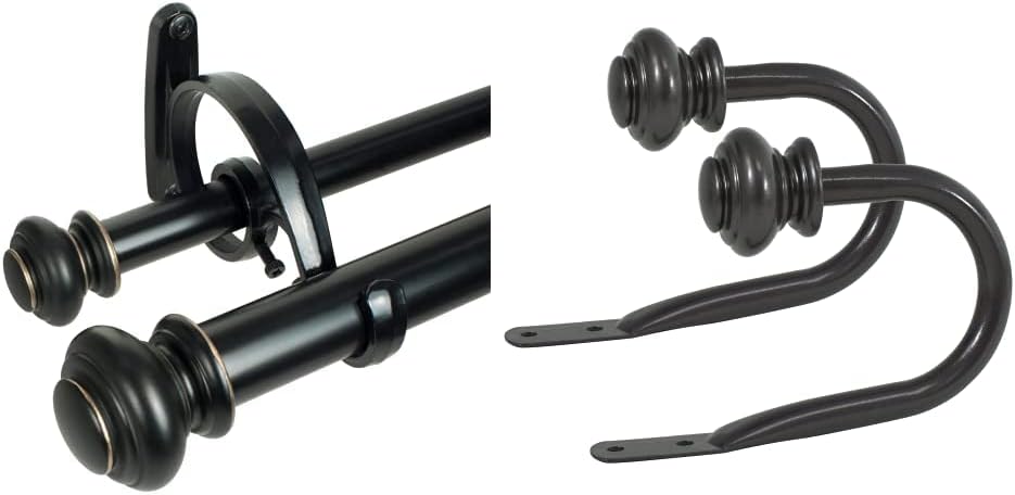 Decopolitan Bronze Drapery Rod Set with Adjustable Holdbacks
