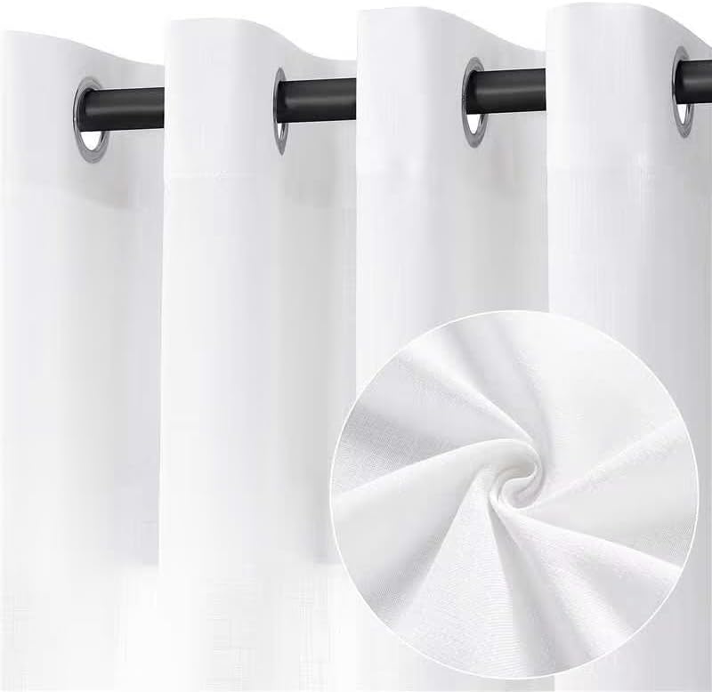 Elegant White Linen Curtains 102 Inch Length for Living Room