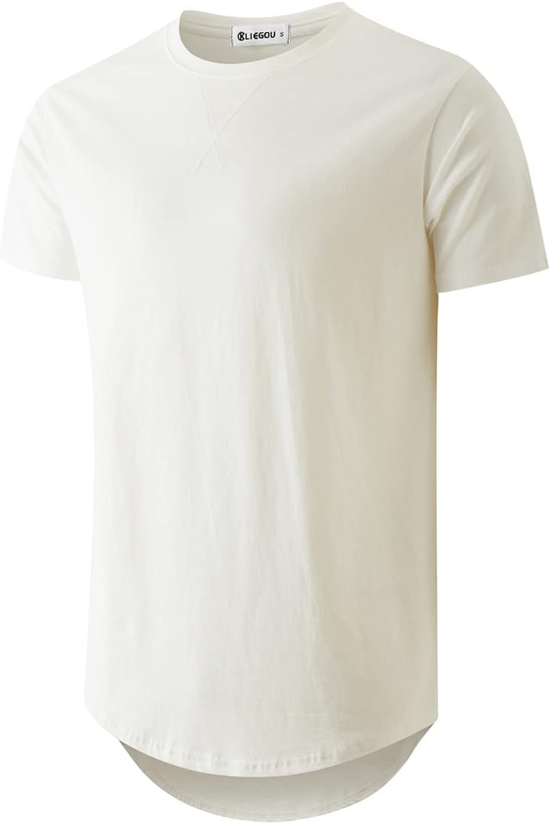 KLIEGOU Men's Hip Hop Longline Crewneck Tee