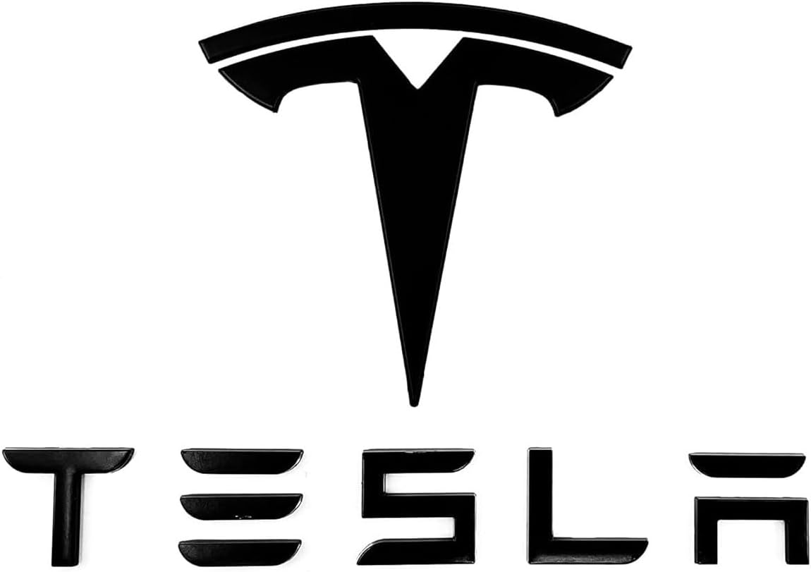 Metal Raised T Logo Tesla Letters Emblem Decal Sticker Matte Black
