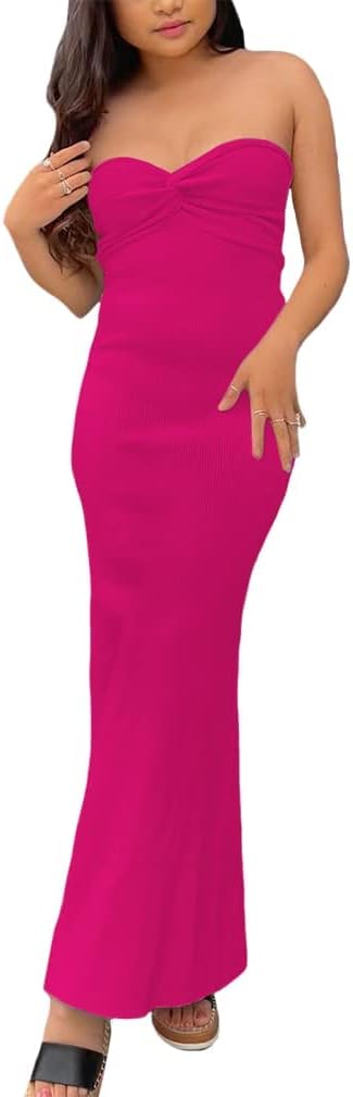 Sexy Twist Knot Front Ribbed Knit Bodycon Tube Dress for Summer