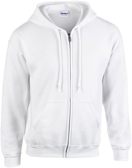 Gildan White Full Zip Hoodie - Cozy 50/50 Blend