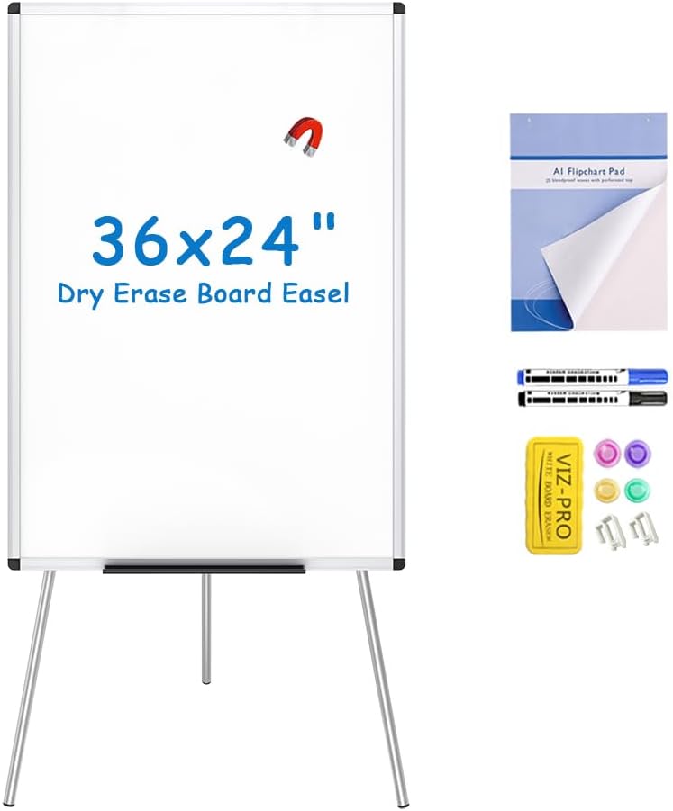 VIZ-PRO Magnetic Whiteboard Easel for Home, Office & School