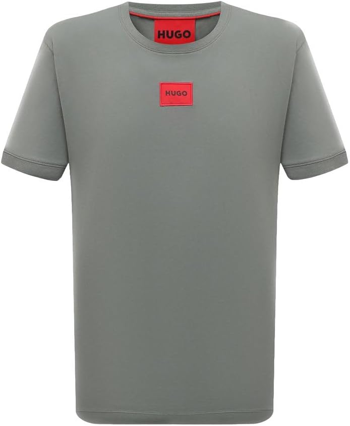 HUGO Men's Ribbed Crew Neck T-Shirt with Center Logo Design