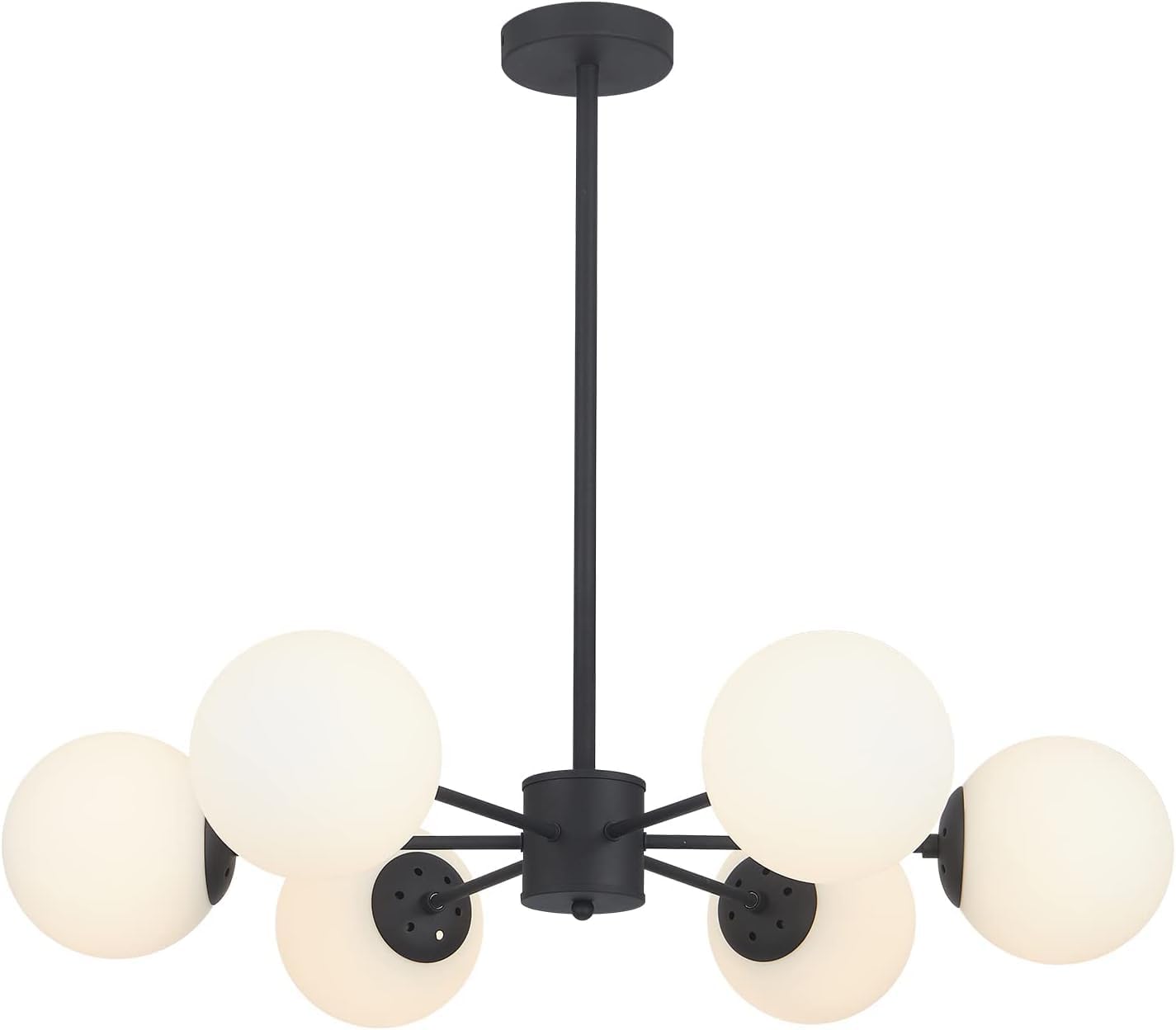 Mid Century Matte Black Sputnik Chandelier with Milk Glass Balls