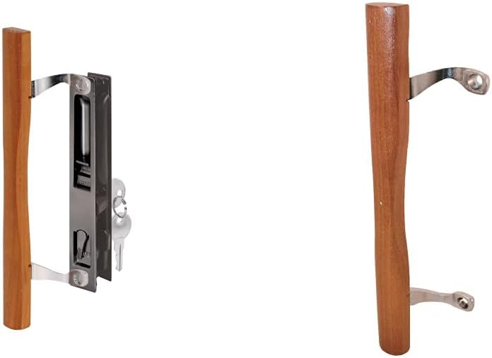Keyed Sliding Glass Door Handle Set with Wood Pull and Chrome