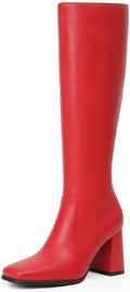 Knee High Boots for Women Square Toe Chunky Heel Tall Boot - 8.5cm