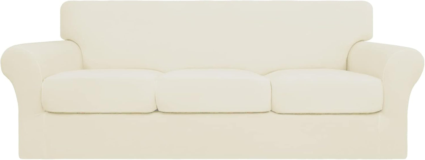 Easy-Going 4 Pieces Stretch Soft Couch Cover for Dogs in Ivory