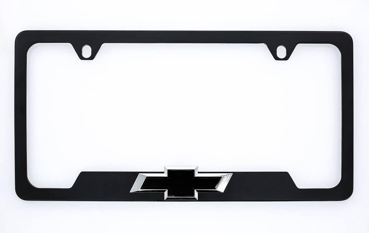 Chevy Metal License Plate Frame with 3D Bowtie Emblem - Black