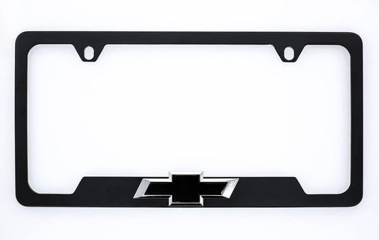 Chevy Metal License Plate Frame with 3D Bowtie Emblem - Black