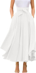 Elegant High Waisted Side Slit Bohemian Maxi Skirt - Flowy Tie Waist