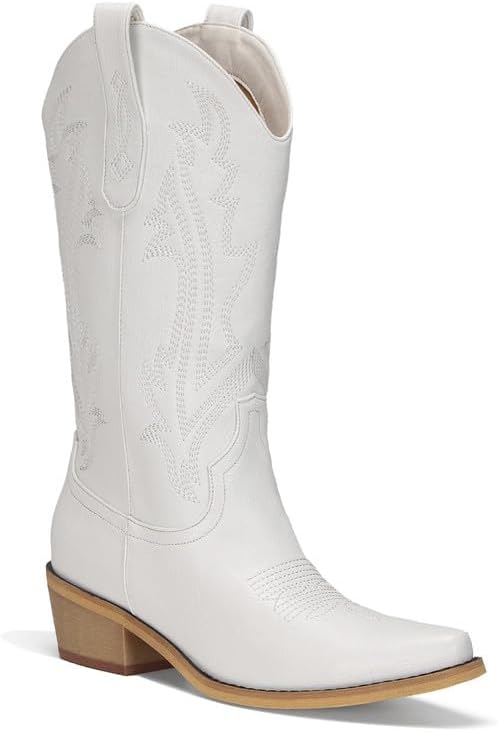 Cowboy Boots for Women Mid Calf Black Cowgirl Square Toe Style