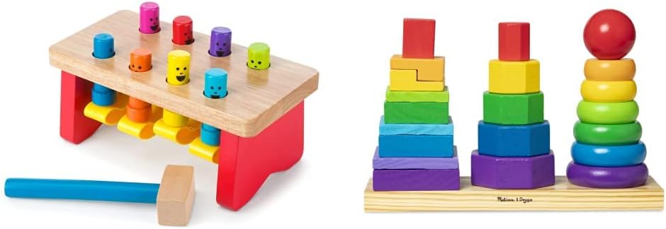 Melissa & Doug Geometric Stacker and Pounding Bench Toy Set