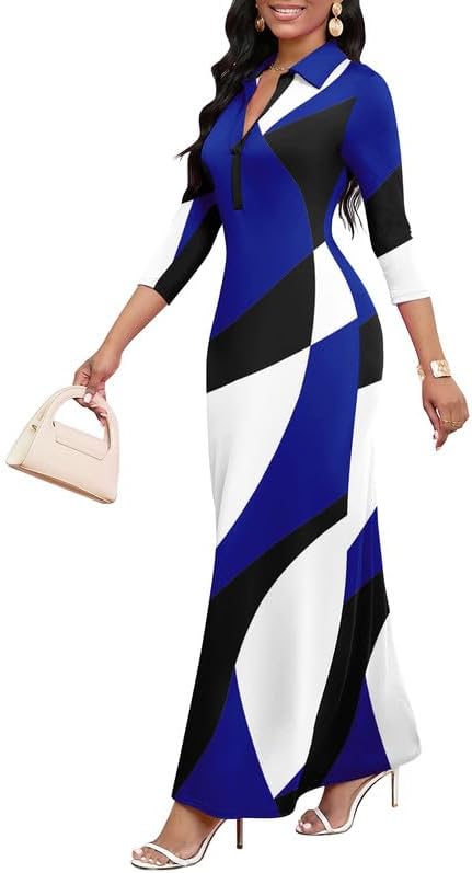 Maxi Dresses for Women Casual V Neck 3/4 Sleeve Bodycon Style
