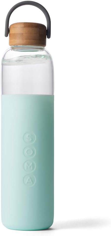 Soma Glass Water Bottle with Silicone Sleeve, BPA-Free, Mint