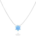 Opal Star of David Necklace Choker - Minimal Blue Opal, Sterling
