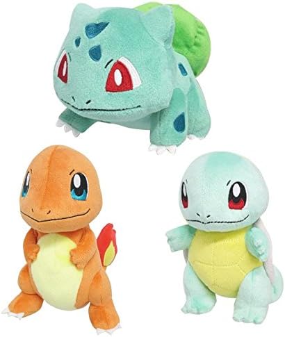 Set of 3 Sanei Pokemon Plush: Bulbasaur, Charmander, Squirtle