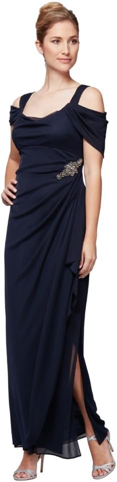 Elegant Cold Shoulder Mother of the Bride Dress with Beaded Detail