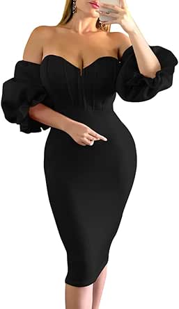 Memoriesea Women's Sexy Off Shoulder Bodycon Midi Dress Review