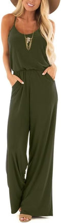 Lacozy Womens Casual Loose Sleeveless Spaghetti Strap Wide Leg Waist