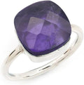 Aquamarine Silver Statement Ring for Women - Checkerboard Gem