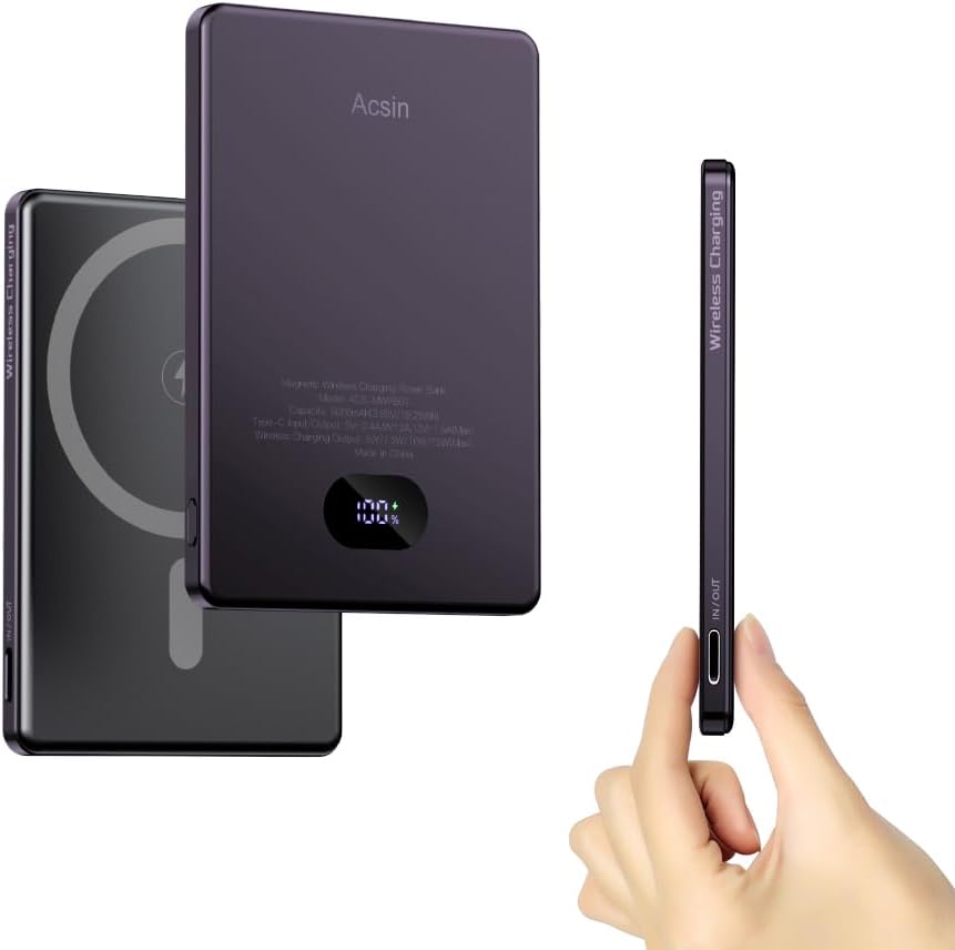 5000mAh Magnetic Power Bank for iPhone 15 Pro Max - Purple